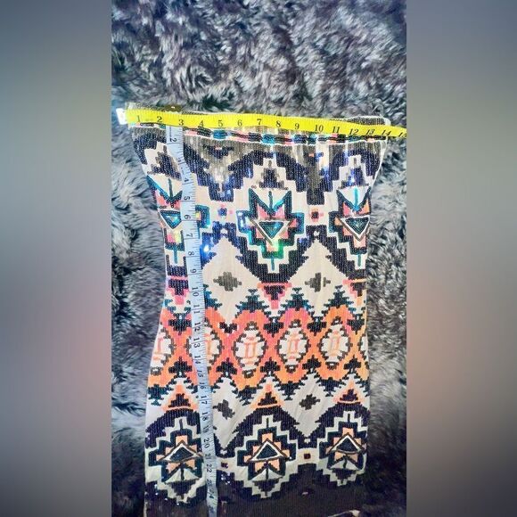Stunning Aztec Color Blocks Sequins Mini Dress - Picture 9 of 12